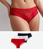 New Look 3 Pack Red Black and White Leopard Lace Brazilian Briefs